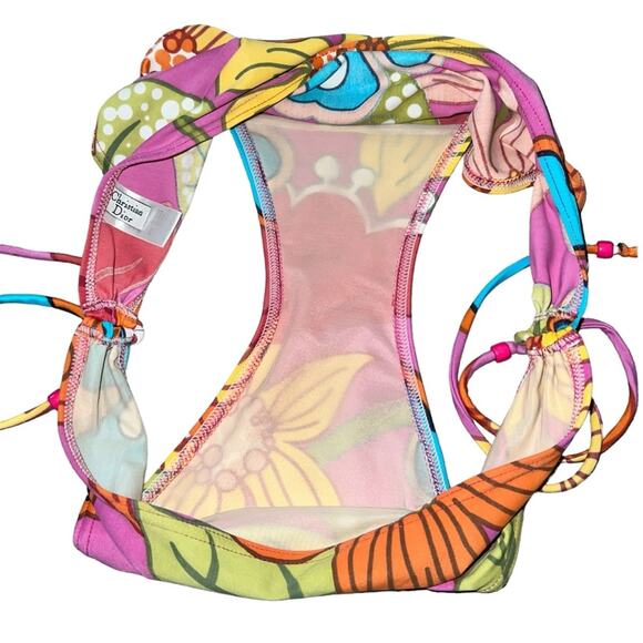 AUTH VTG Christian Dior Retro Floral Print Colorful Bikini Swimsuit Set - Picture 14 of 16